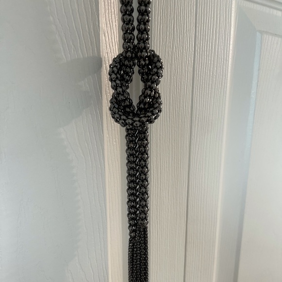 Long knot vintage unique necklace sweater long black dark grey chain - Picture 4 of 6